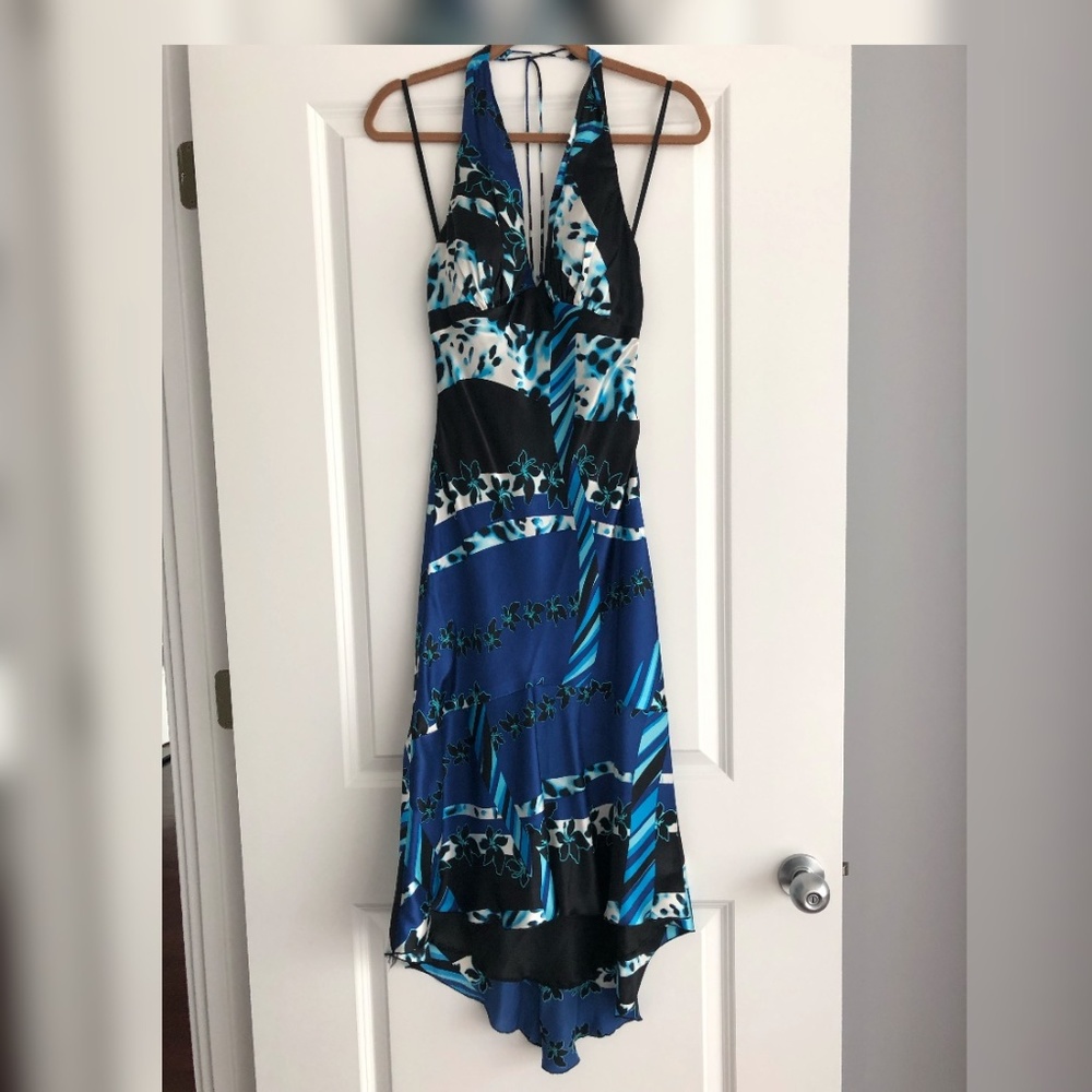 Caché Blue Hawaiian Halter Dress